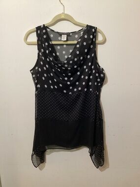 Retro Y2K Coco Bianco 2pc Polka Dot Tunic and Cami Set Large Sheer Sharkbite Hem